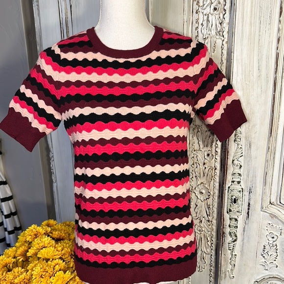 Liz Claiborne Y2K Short Sleeve Striped Knit Top  in Pinks, Burgundy, and Black - Picture 3 of 6